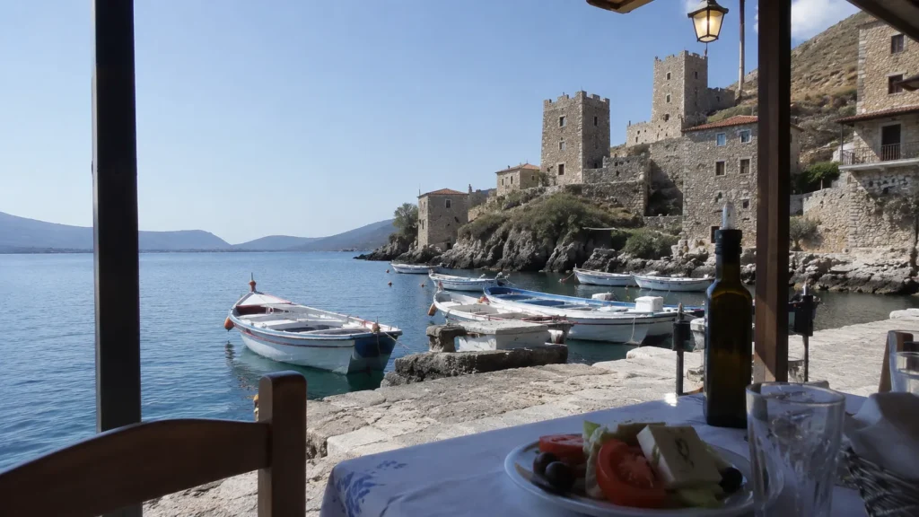 where to eat Mani best restaurants Mani Greece, Limeni fish tavernas 2026, Areopoli food guide, local tavernas Peloponnese