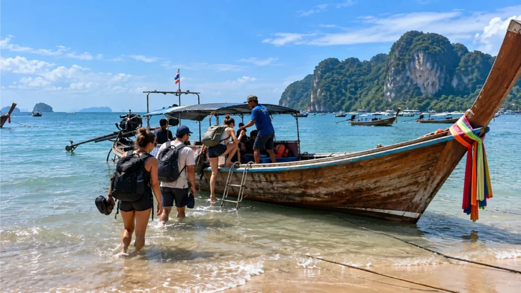 how to get to tonsai beach krabi , how to get to railay beach from ao nang, ao nang to railay boat schedule, ao nang to tonsai beach longtail boat